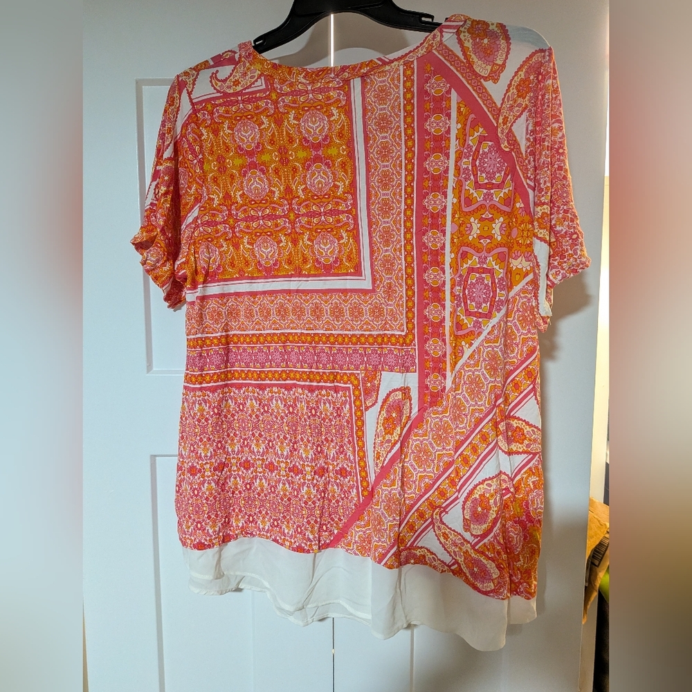 Rose + Olive Top Woman 2X Chiffon Pink Paisley Layered T Shirt - Picture 5 of 5